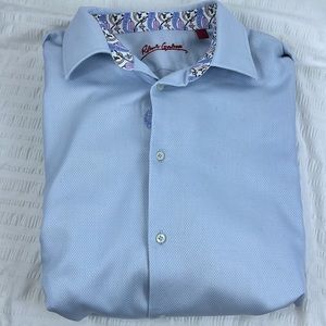 Robert Graham Button Down Mens Shirt Blue with flowered accents Size XL
